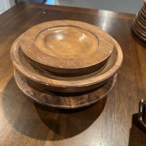 Vtg Tiered‎  Layered Acacia Wood Rotating Lazy Susan For A Monkey Pod
